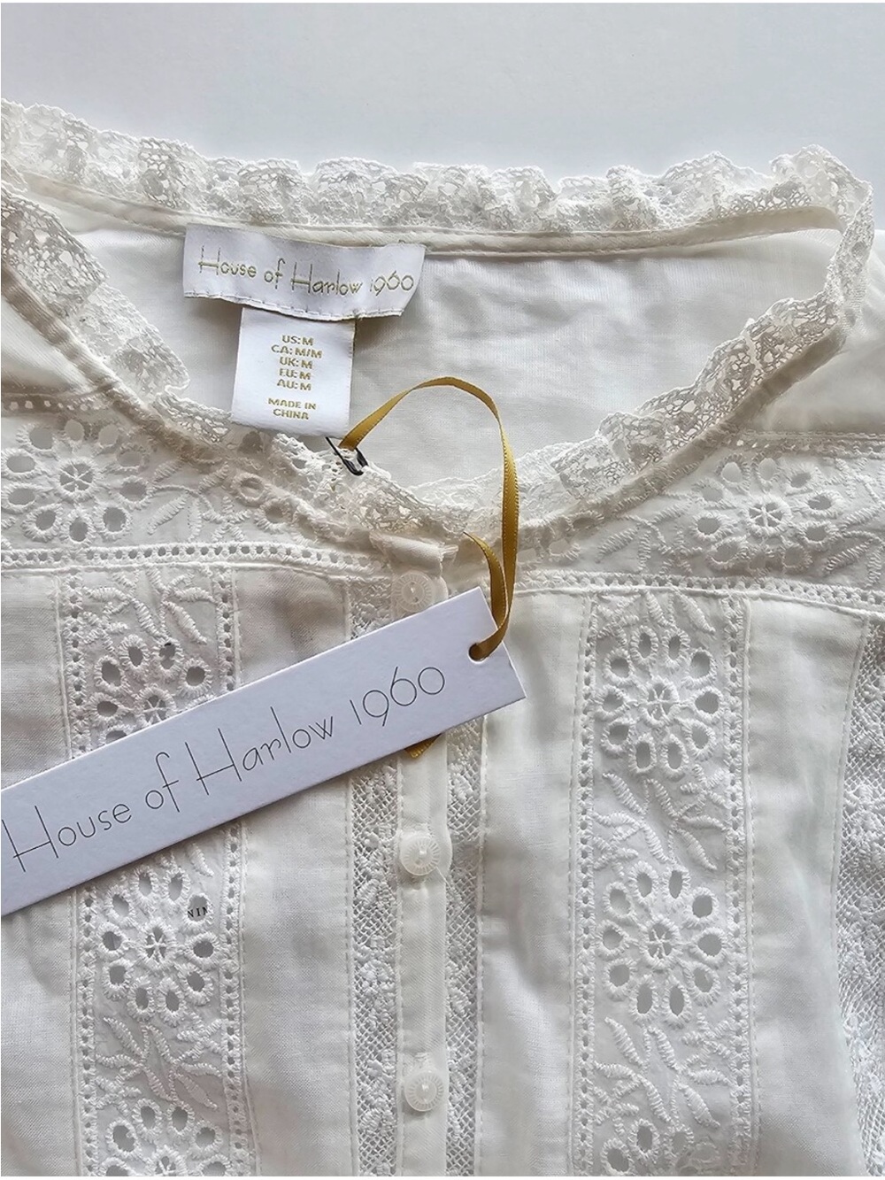 House of Harlow 1960 White Cotton Retro Lace Summer Maxi Dress Eyelet lace NWT - Picture 3 of 8